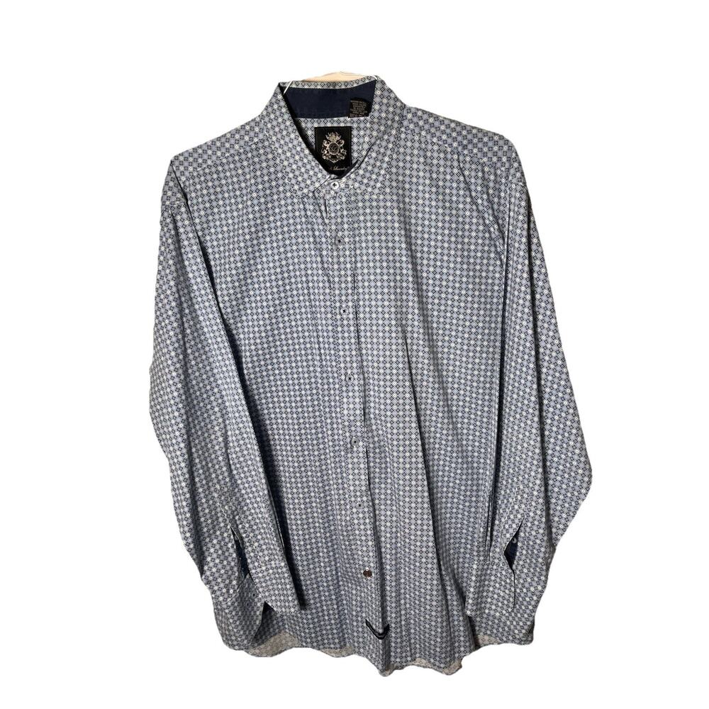 English Laundry‎ Men’s XL Stretch Shirt Blue Geometric Print Button Down